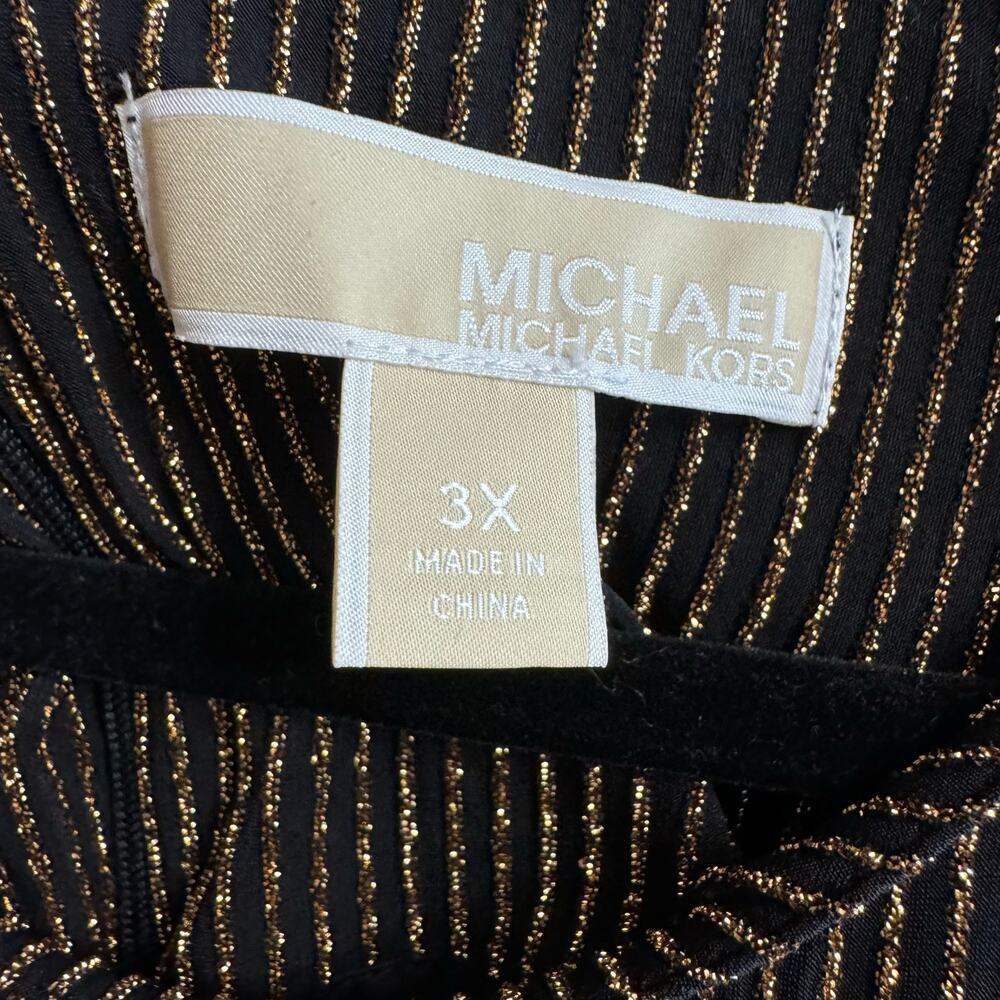 Michael Kors Gold Metallic Twist Front Bodycon Dress Long Sleeve Stretch 3X - Picture 11 of 13